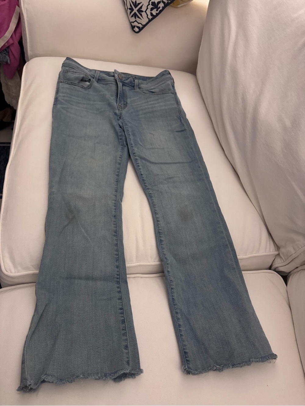 American Eagle Outfitters Light Blue Bootcut Jeans with Frayed Hem